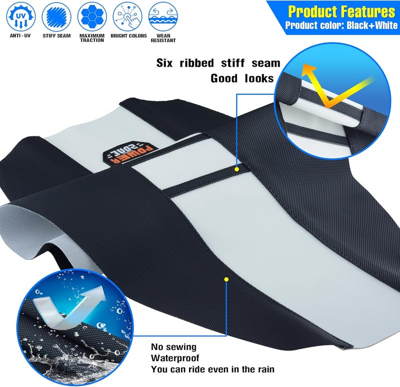 MCHMFG Universal Ribbed Dirt Bike Seat Cover - Gripper Soft Seat Cover for Most Dirt Pit Bike Motorcycle (White-Black) - Image 4